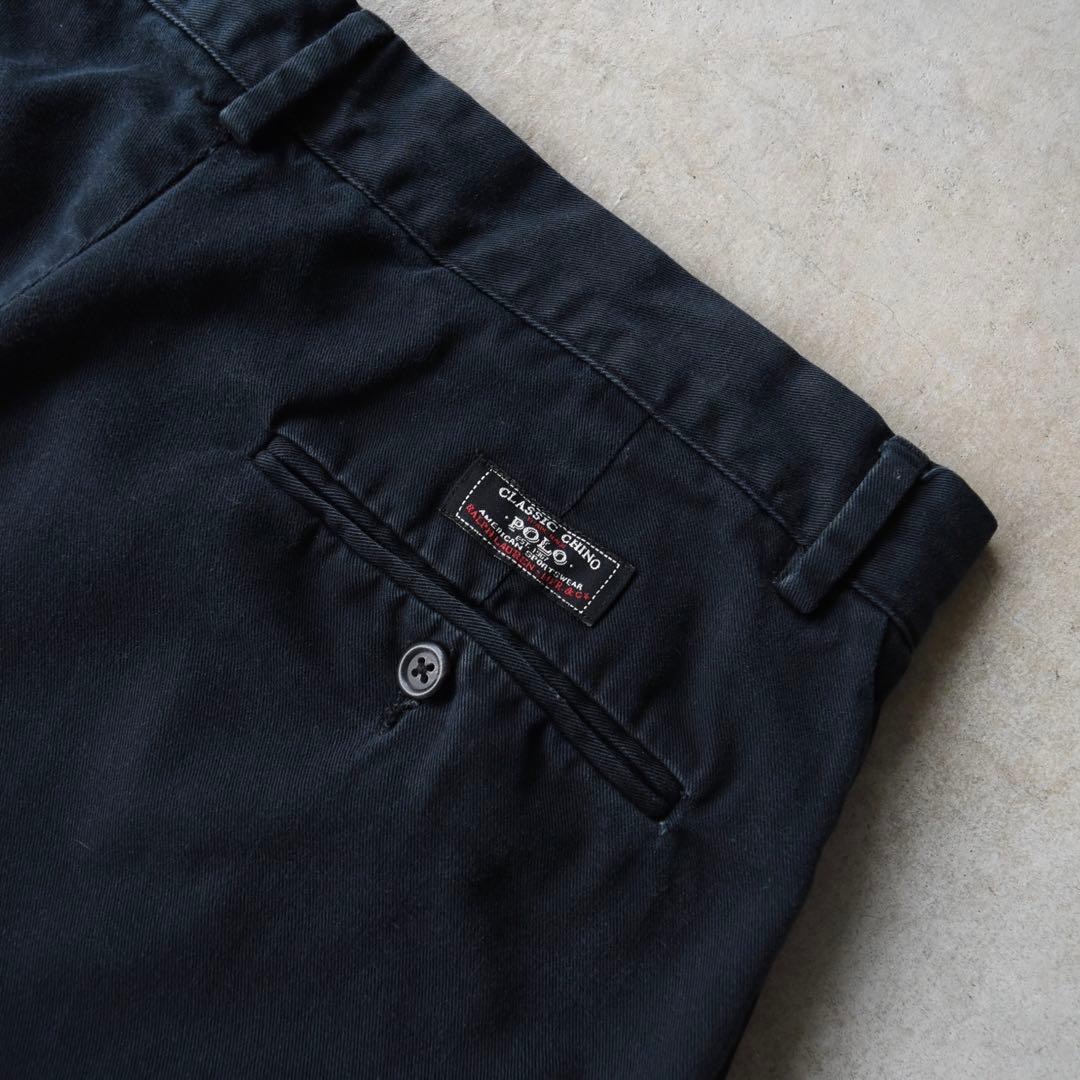 90s ラルフローレン ポロチノ 黒ブラック USA シンガポール W33L30