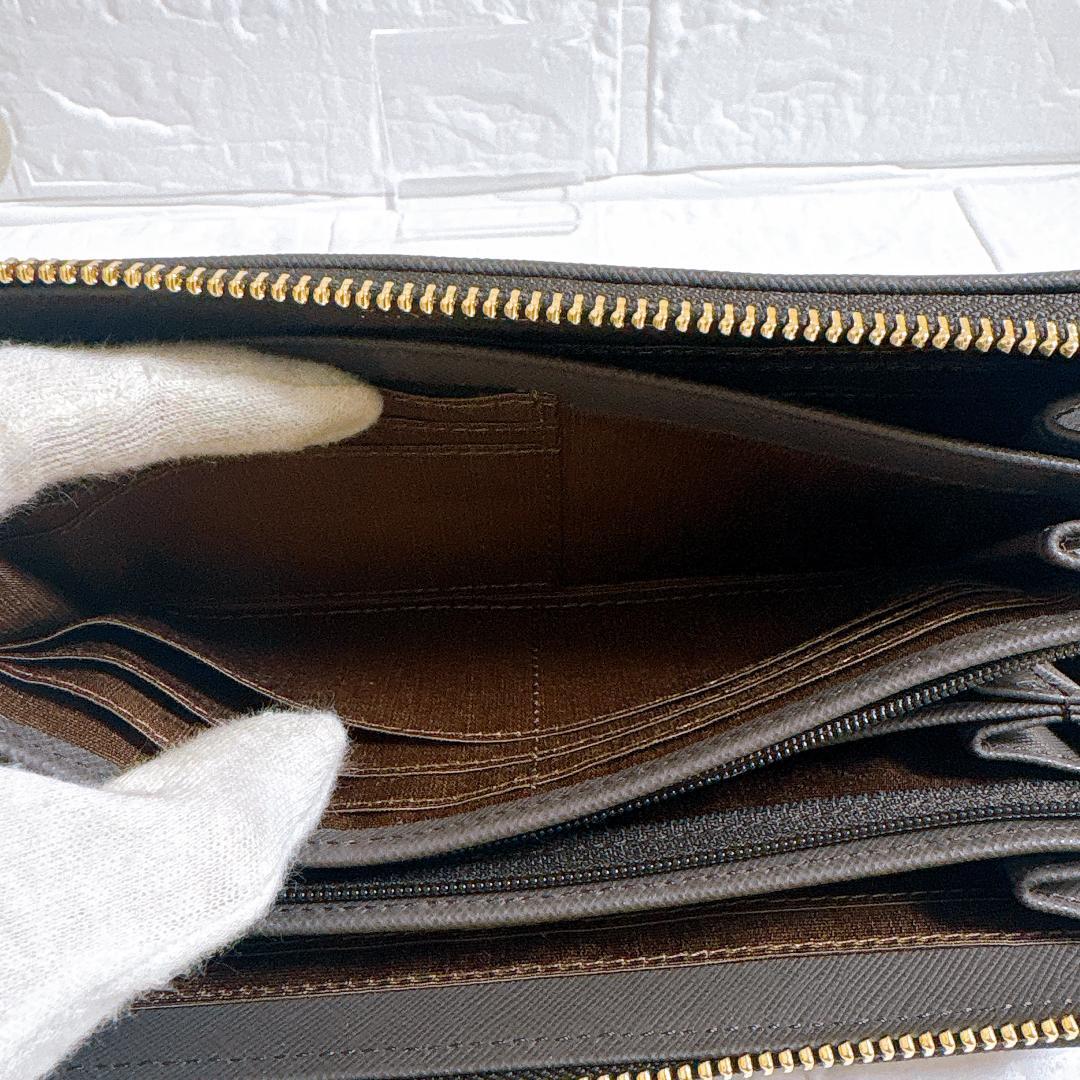 Pinky&Dianne ラウンドファスナー ベージュ×ダークブラウン 長財布