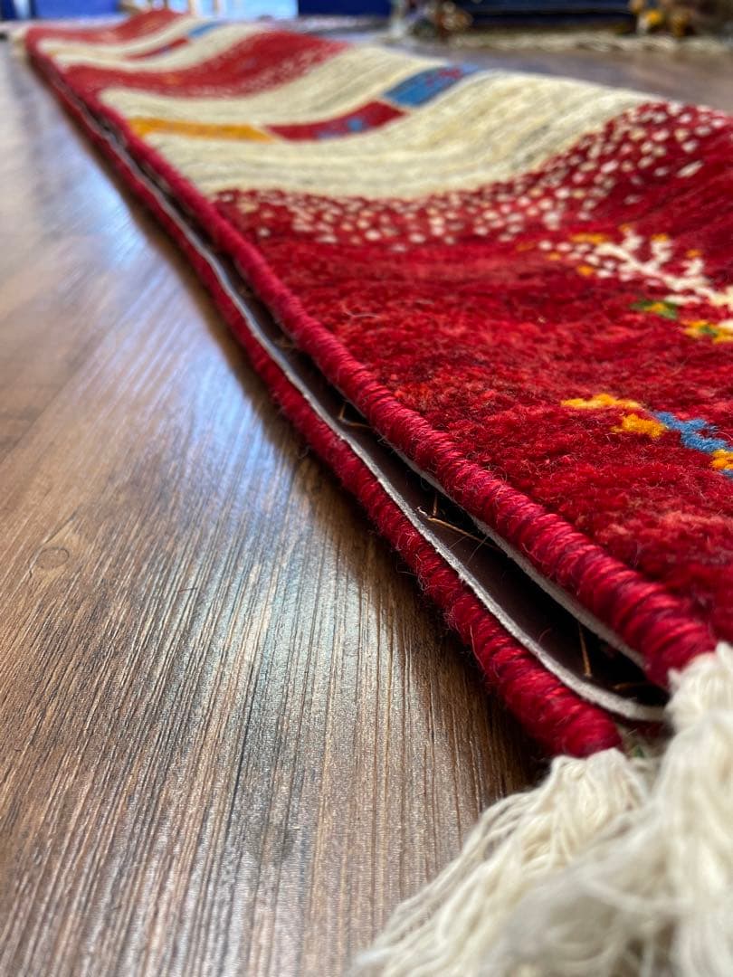 百ちゃん様用　新品　ペルシャ絨毯　手織り　ギャッベ　茜色　山羊　150×50cm