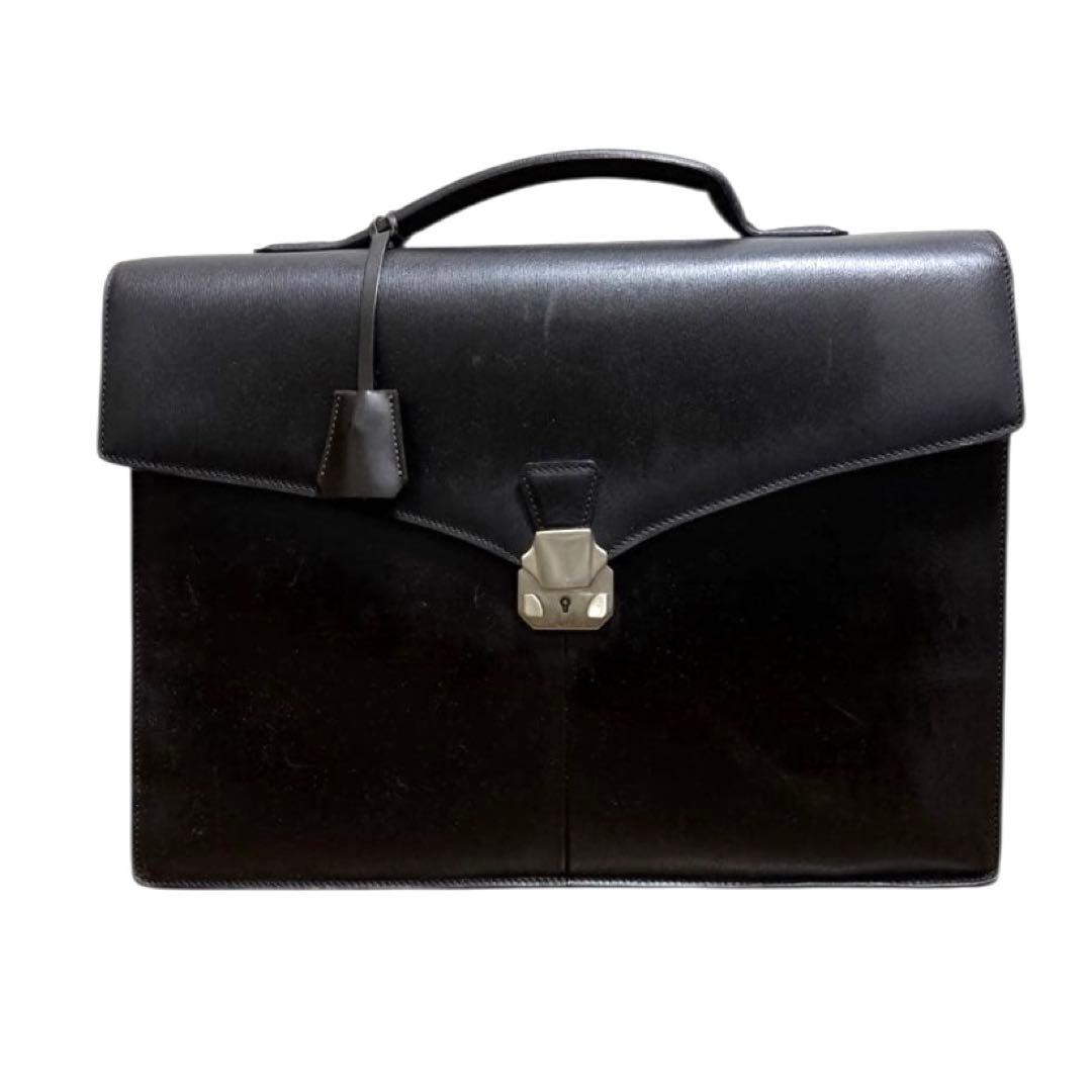 K*9様 伊製 至高DUNHILL 美品ダンヒルレザー ビジネスバッグ 黒 クロ