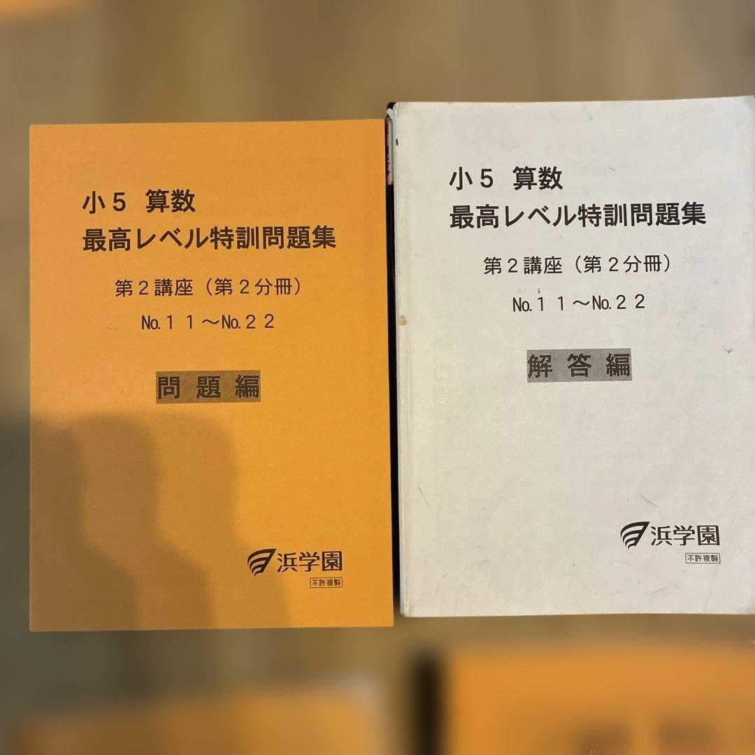 浜学園　最高レベル特訓　小5 算数　問題編　解説編編　難問解説集付き　フルセット