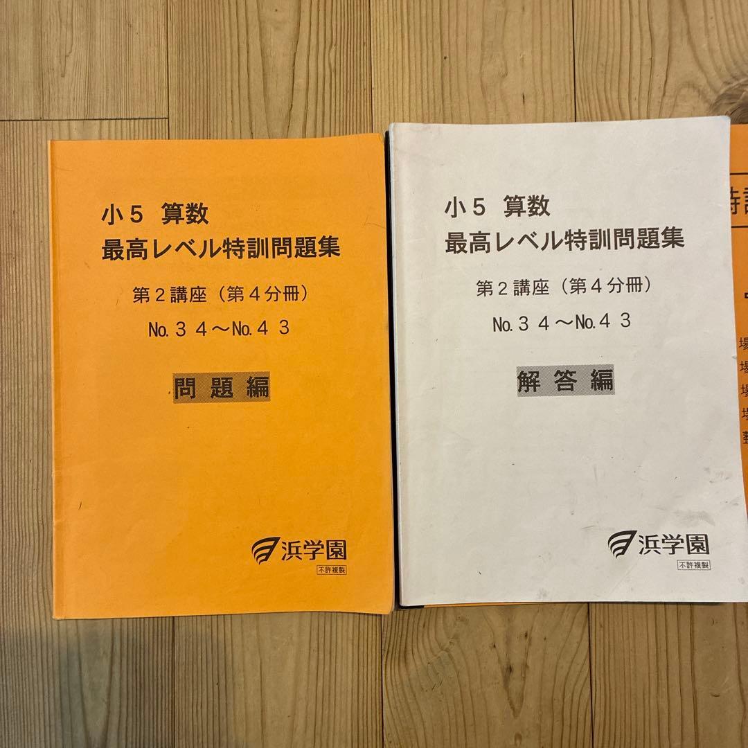 浜学園　最高レベル特訓　小5 算数　問題編　解説編編　難問解説集付き　フルセット