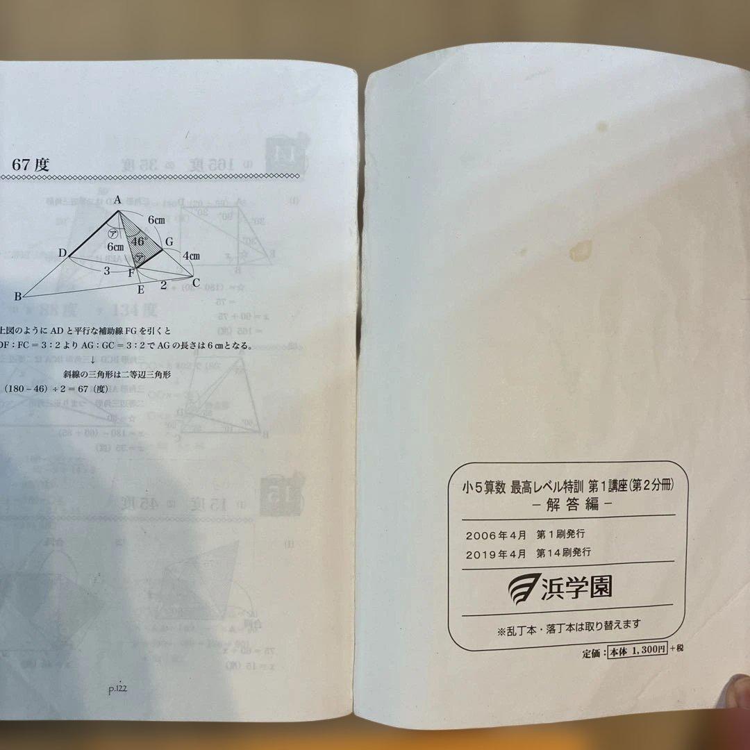 浜学園　最高レベル特訓　小5 算数　問題編　解説編編　難問解説集付き　フルセット