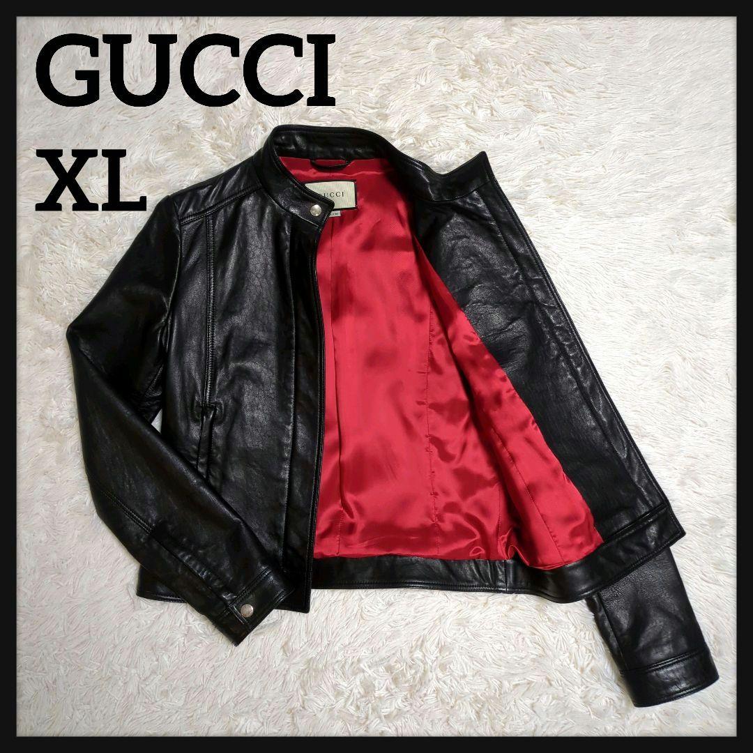 【入手困難・美品】グッチ☆レザージャケット ラムレザー LL ブラック×レッド