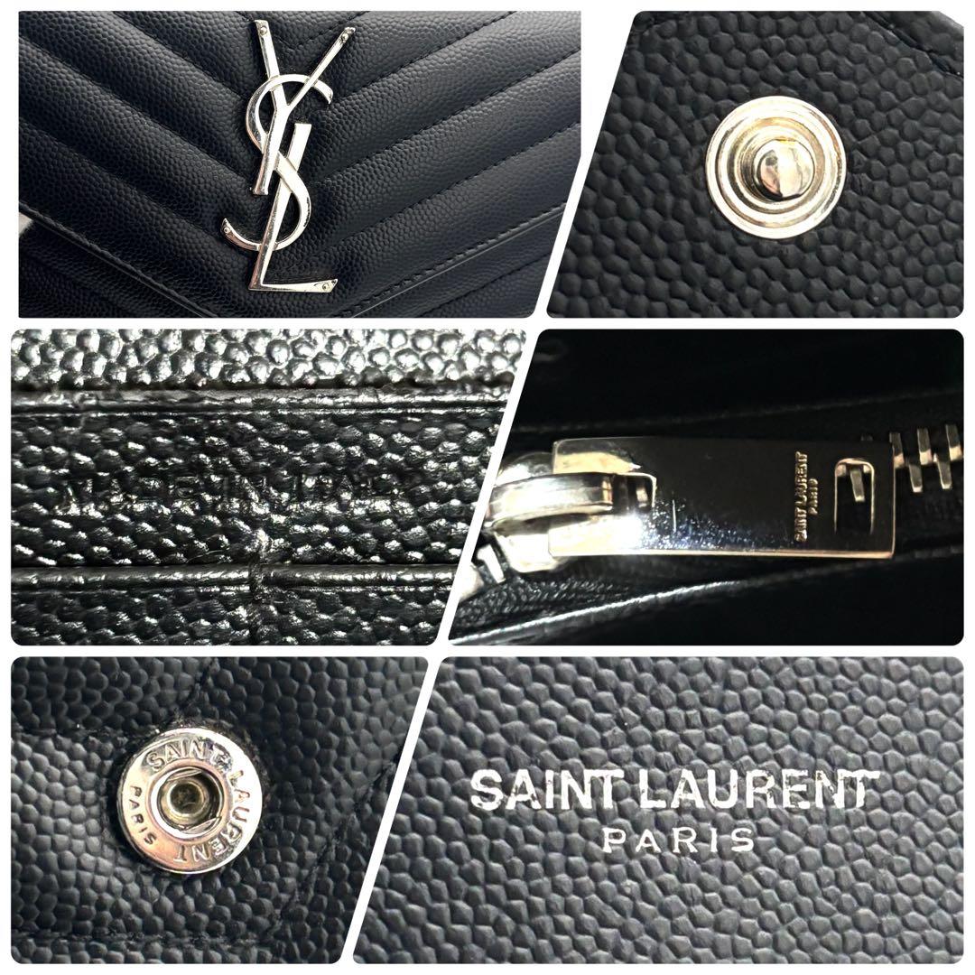 ☆美品☆箱付☆サンローラン 二つ折り長財布 Vステッチ キャビアスキン ブラック