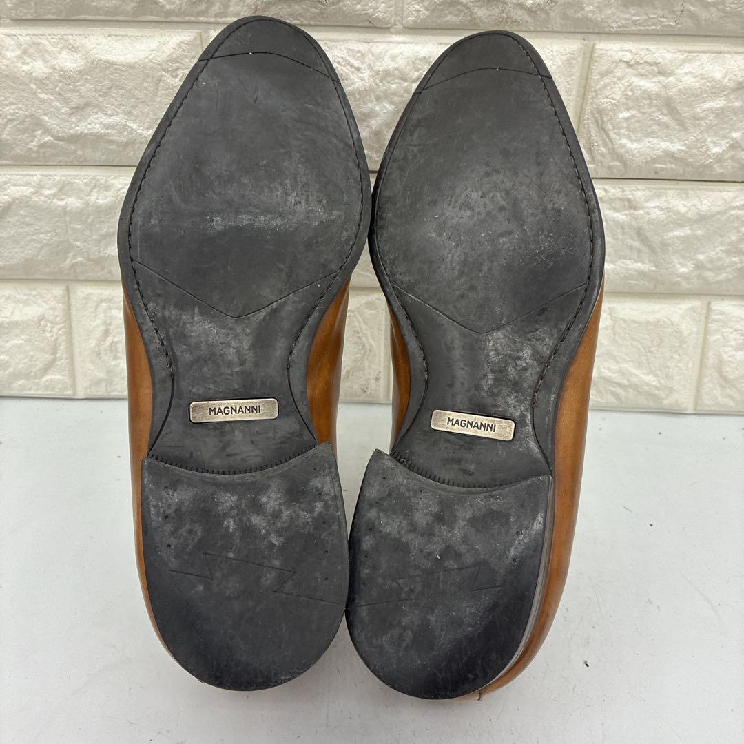 【良品】マグナーニ ビジネスシューズ メダリオン 44 プレーントゥ ブラウン