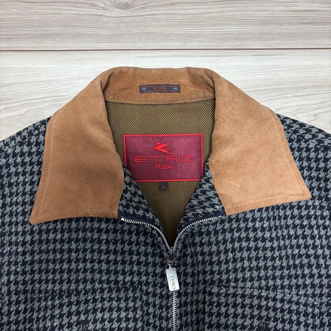 エトロ 千鳥柄 ジップアップジャケット ウール スエード