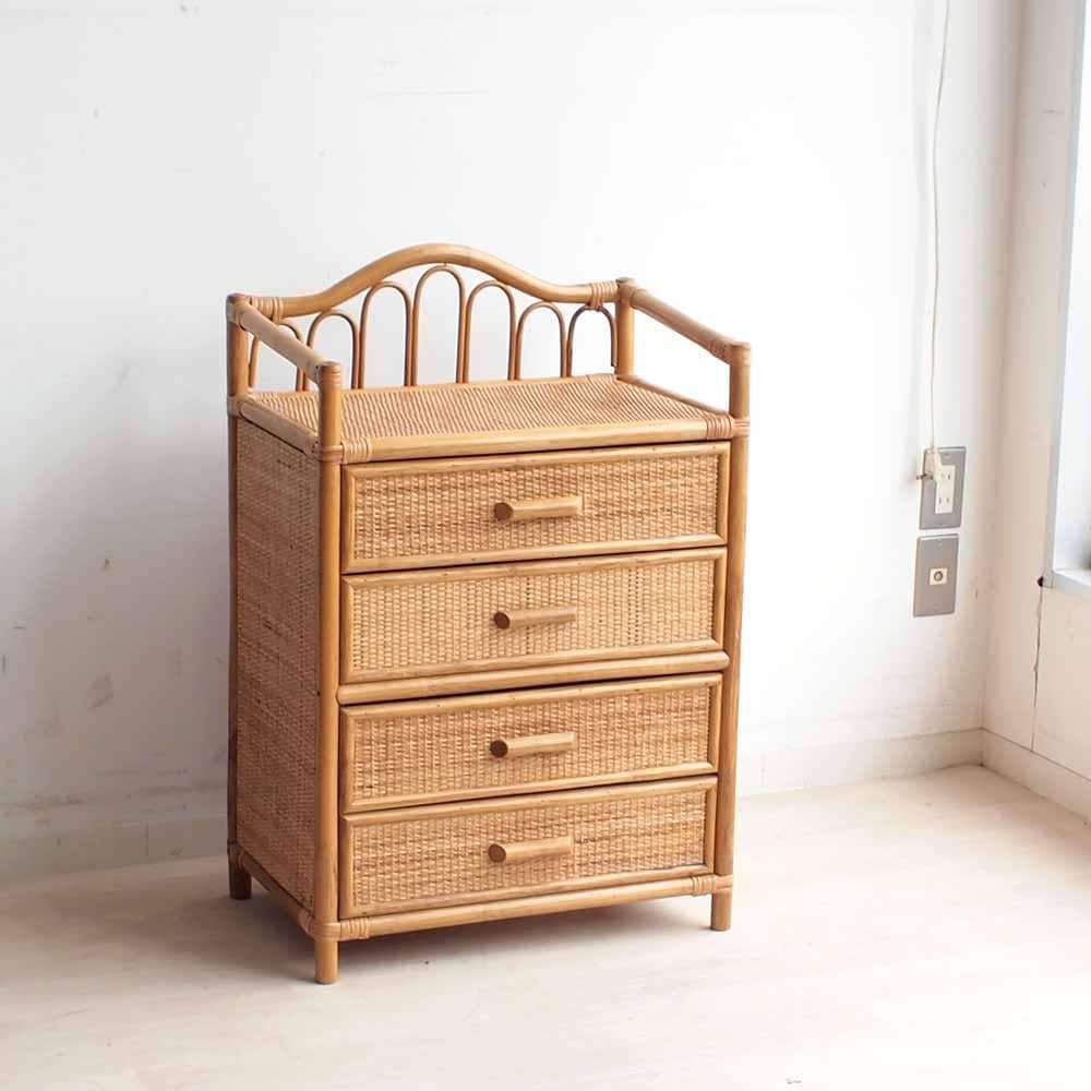 ビンテージ ラタンのチェスト 引出し 籐 レトロ ZR24200