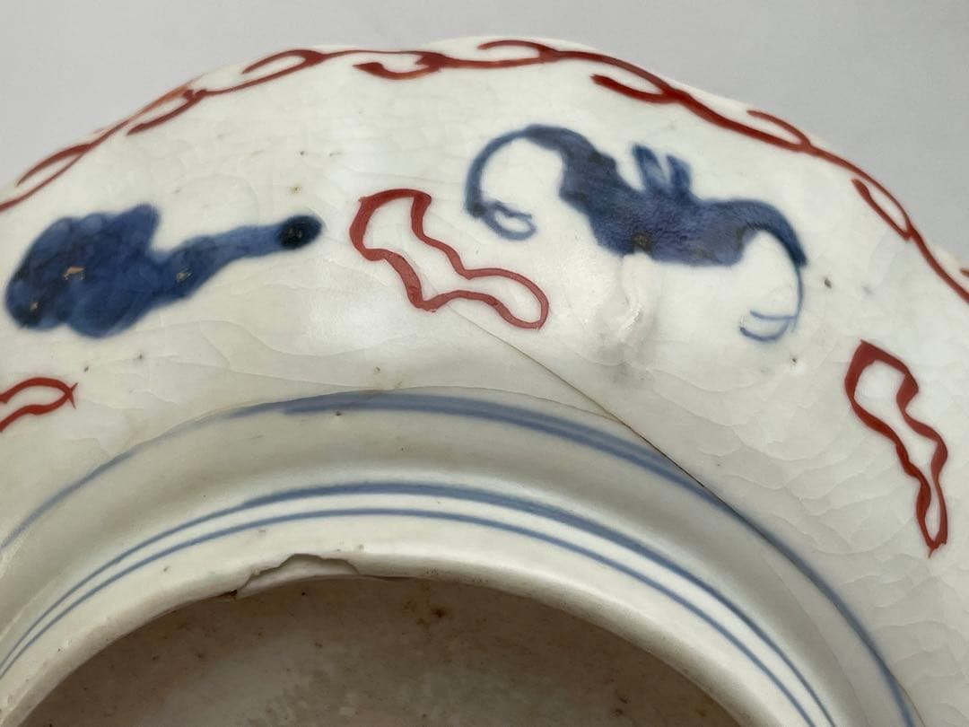 骨董　アンティーク　古伊万里　色絵　花唐草文様　膾皿　なます皿　2枚