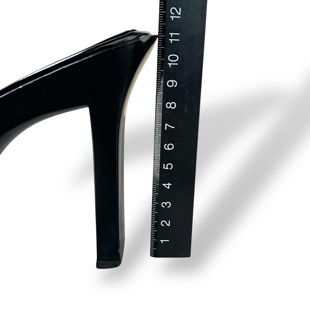 PRADA パテントレザー　ロゴ型押し　ハイヒール　サンダル　黒　22cm相当