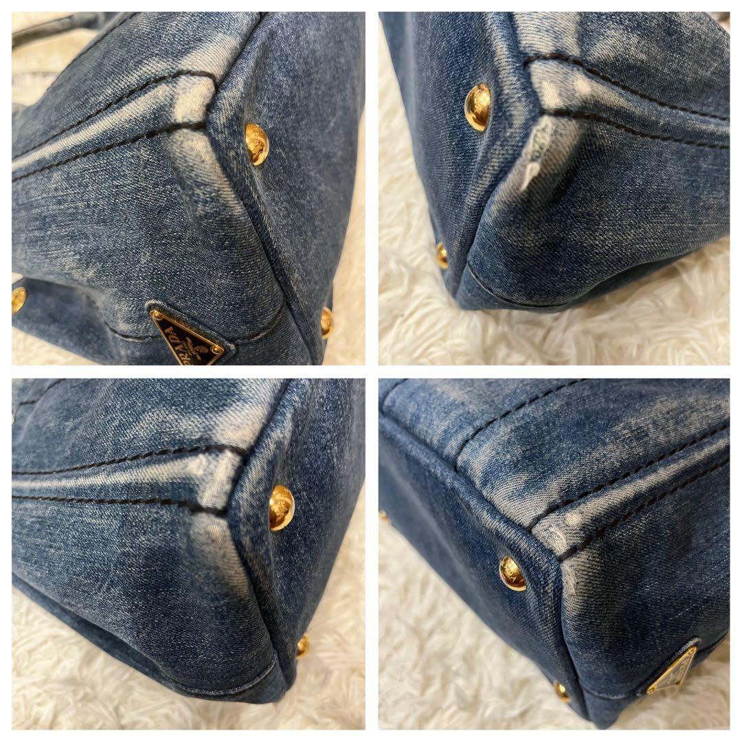 PRADA カナパ　S トートバッグ デニム　ブルー 三角ロゴ　肩掛け