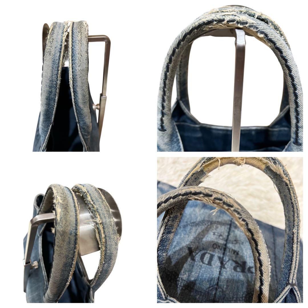 PRADA カナパ　S トートバッグ デニム　ブルー 三角ロゴ　肩掛け