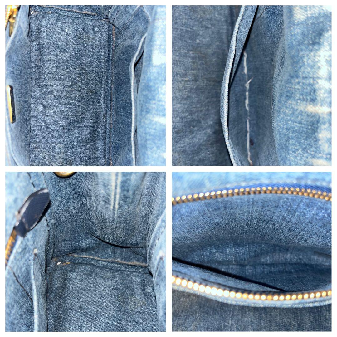 PRADA カナパ　S トートバッグ デニム　ブルー 三角ロゴ　肩掛け