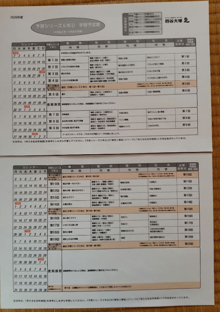 【四谷大塚予習シリーズ５年上下４教科フルセット】【未記入】