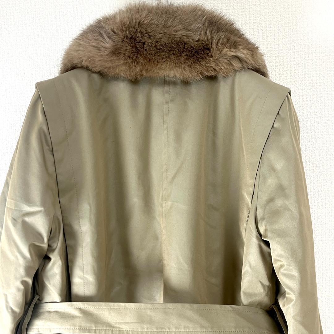 毛皮 ロングコート XL相当 ファーライナー ロングトレンチ ベルト付き