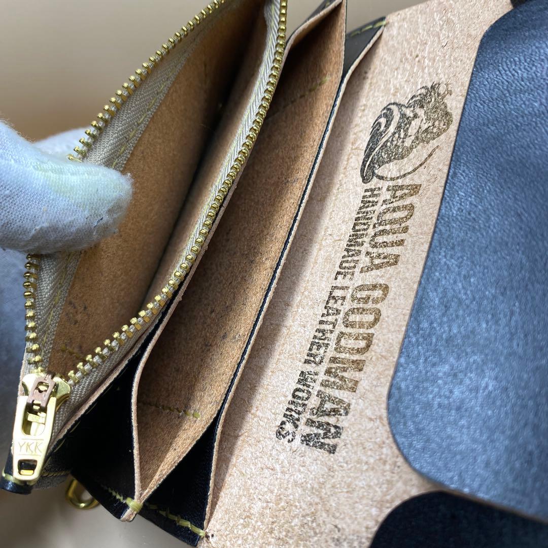 【値下】【無骨×上質】3層 丘染めブラック／ミドルトラッカーウォレットMTW