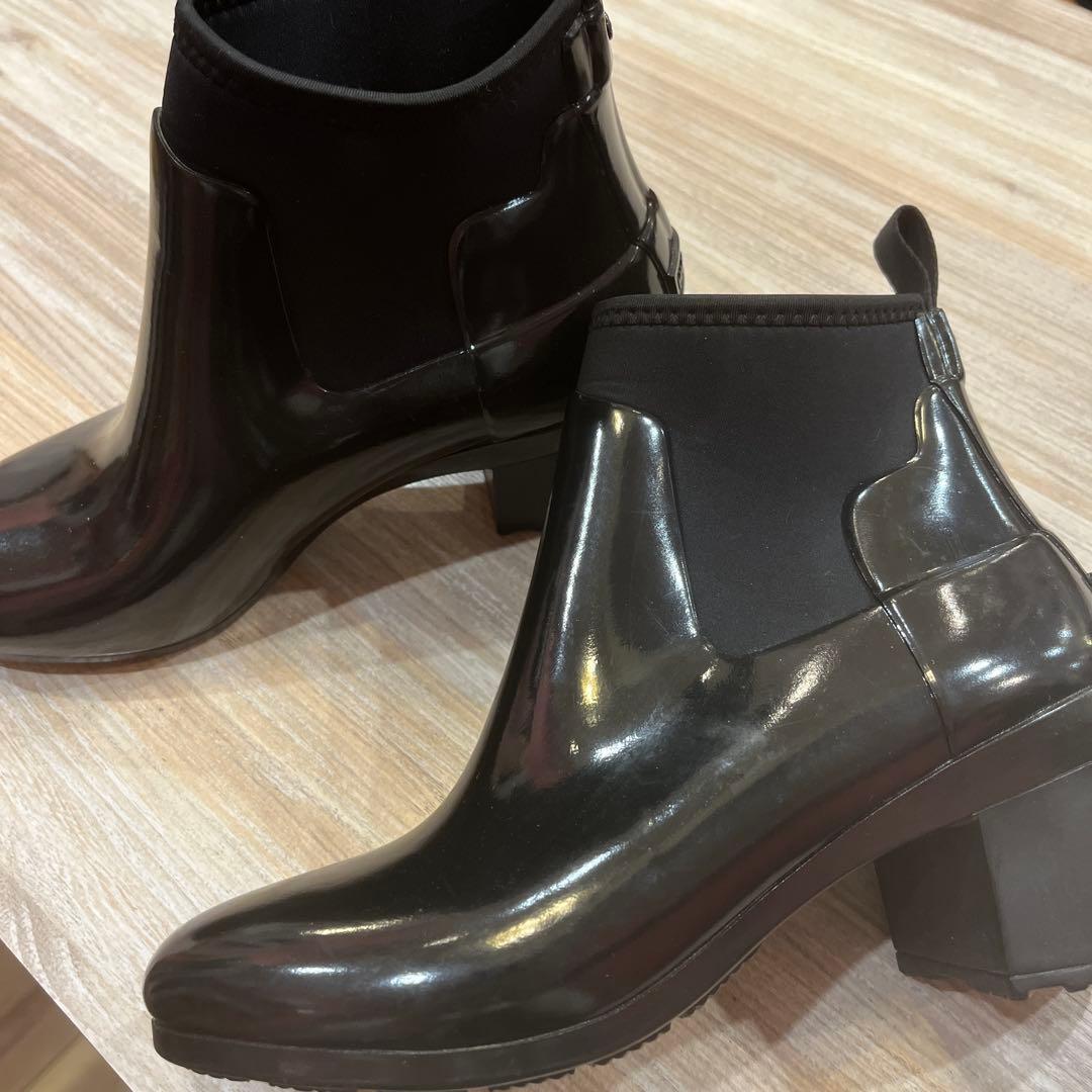 1度着HUNTERハンターリファインド ミッド ヒール グロス レインブーツ38