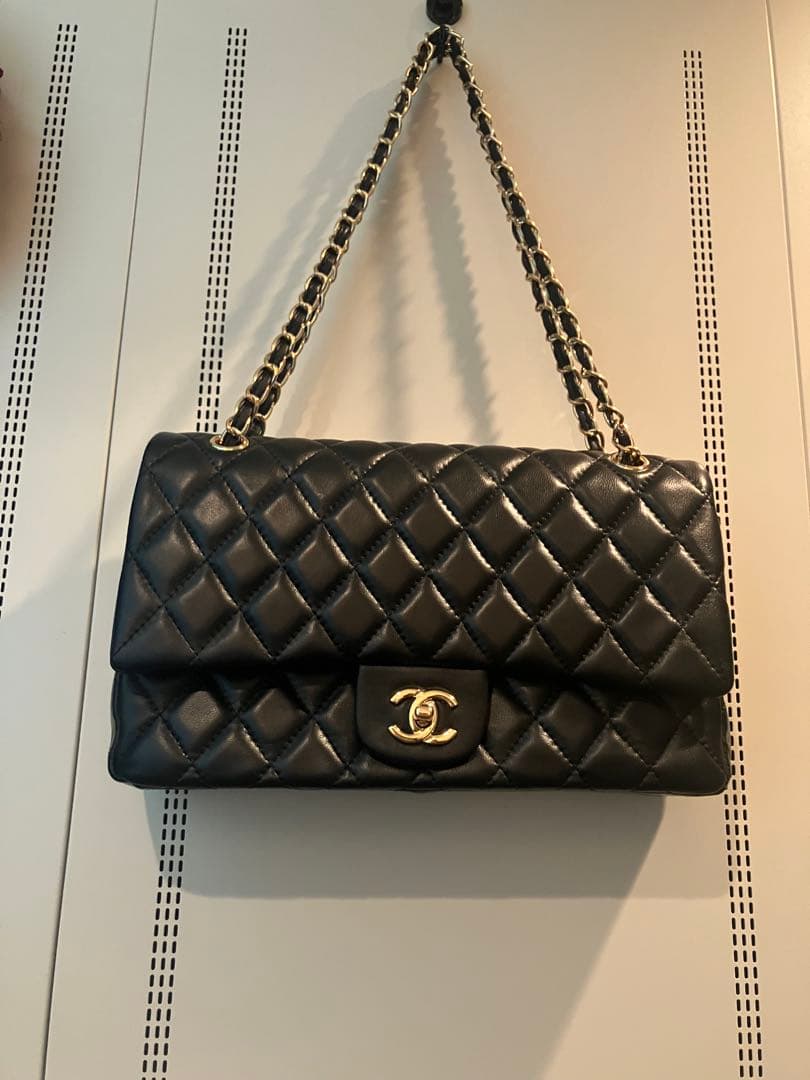 美品　CHANEL ノベルティ　ダブルチェーン　フラップバッグ　30 ゴールド