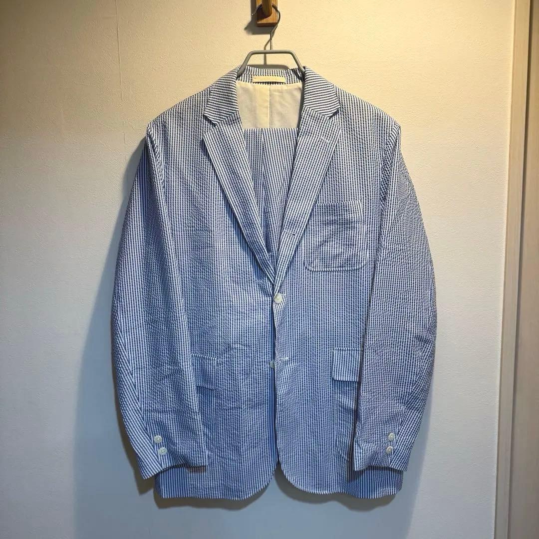 BEAMS PLUS シアサッカー セットアップ 春夏 XL ブルー ホワイト