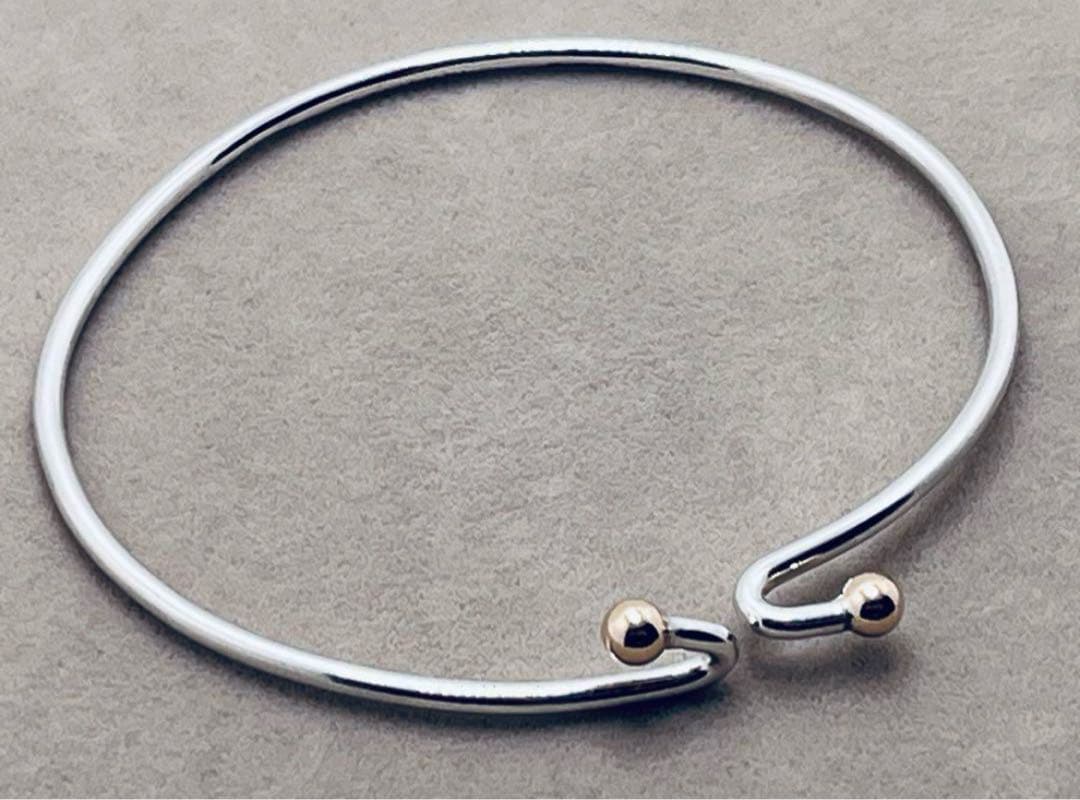 c225 オールドティファニー　ダブルフック　バングル　k14 シルバー　925