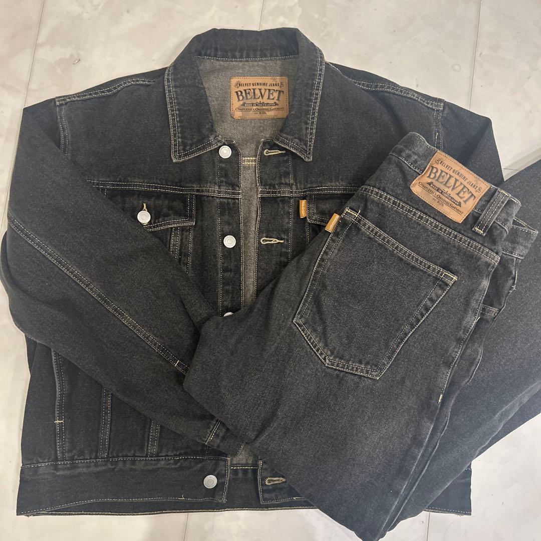 BELVET ダークグレー デニムジャケット・パンツ セット