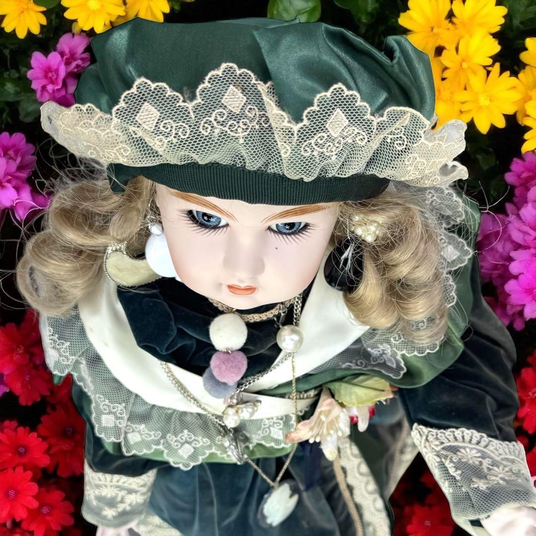 ノエル ビスクドール スタイナー リプロ フレンチ グリーン ドレス ボネ