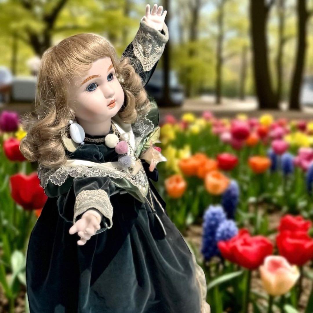 ノエル ビスクドール スタイナー リプロ フレンチ グリーン ドレス ボネ