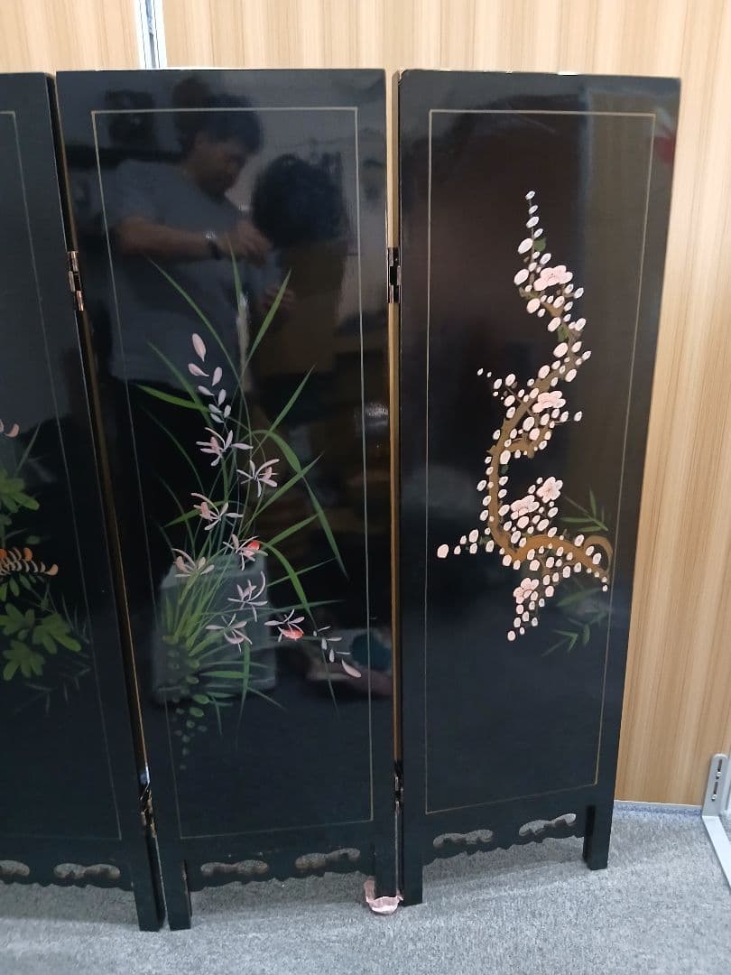 中国漆塗り 屏風 折り畳み衝立