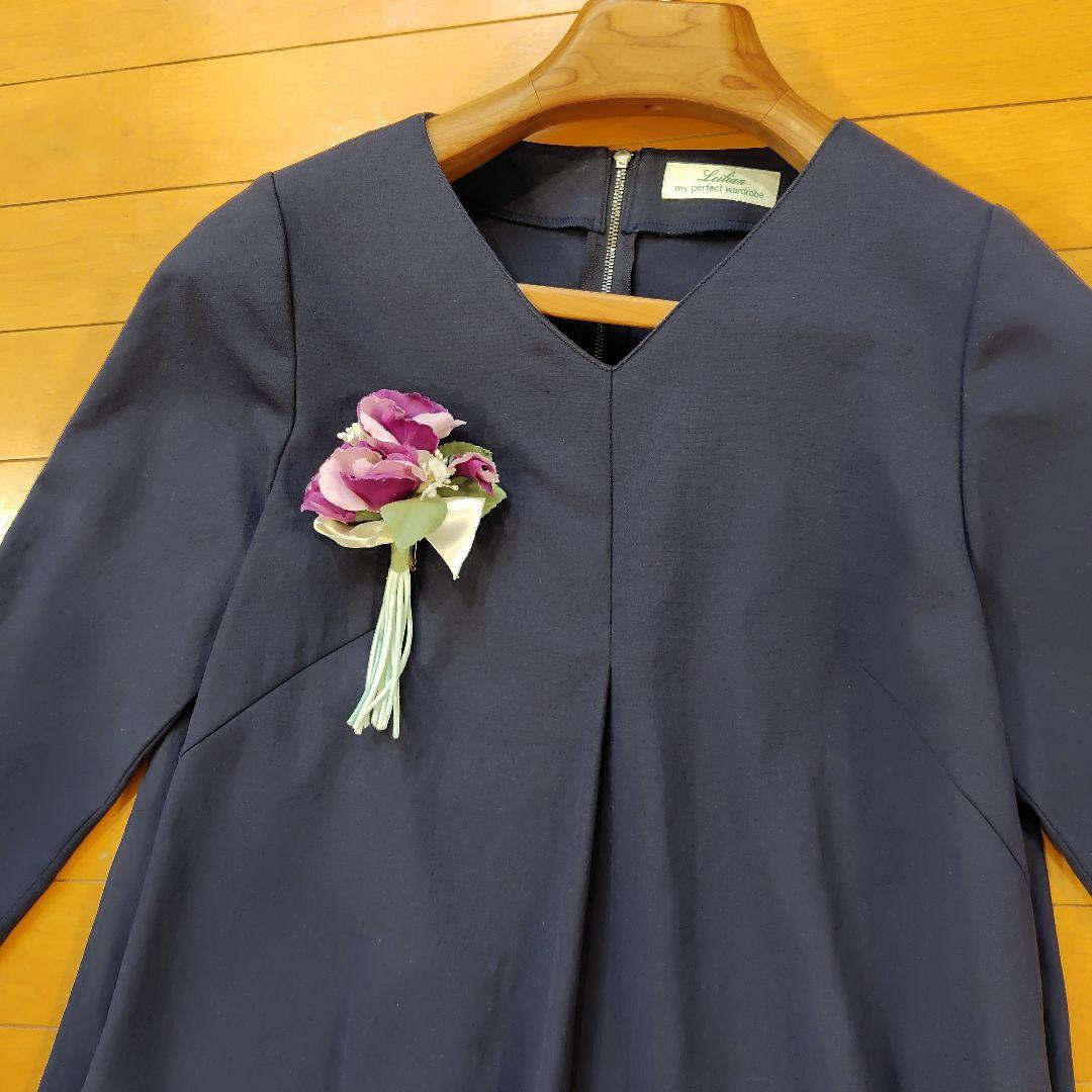 真*君様 レリアン 近年モデルネイビー Vネック Aライン ワンピース 七分袖9