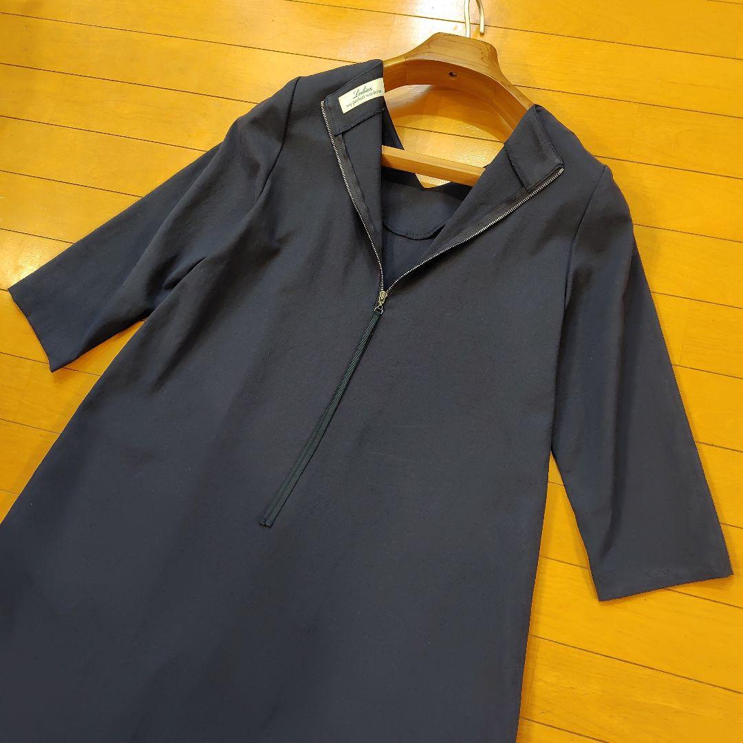 真*君様 レリアン 近年モデルネイビー Vネック Aライン ワンピース 七分袖9