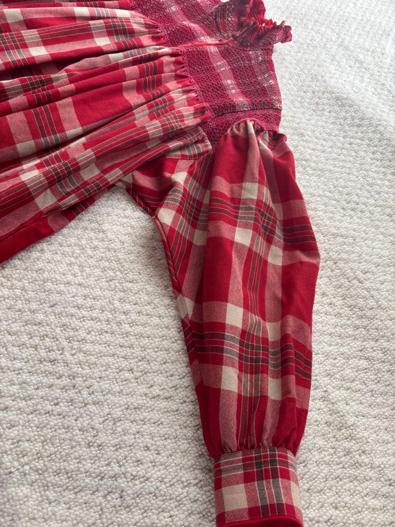 専用 KENZO　ワンピース 赤と白のチェック柄長袖ワンピース