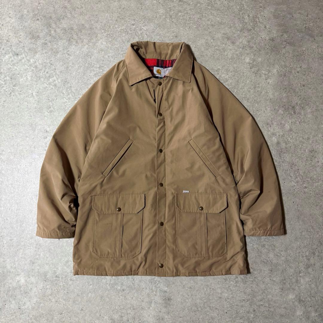 USA製 カーハート ナイロンジャケット 裏地タータンチェック XLサイズ
