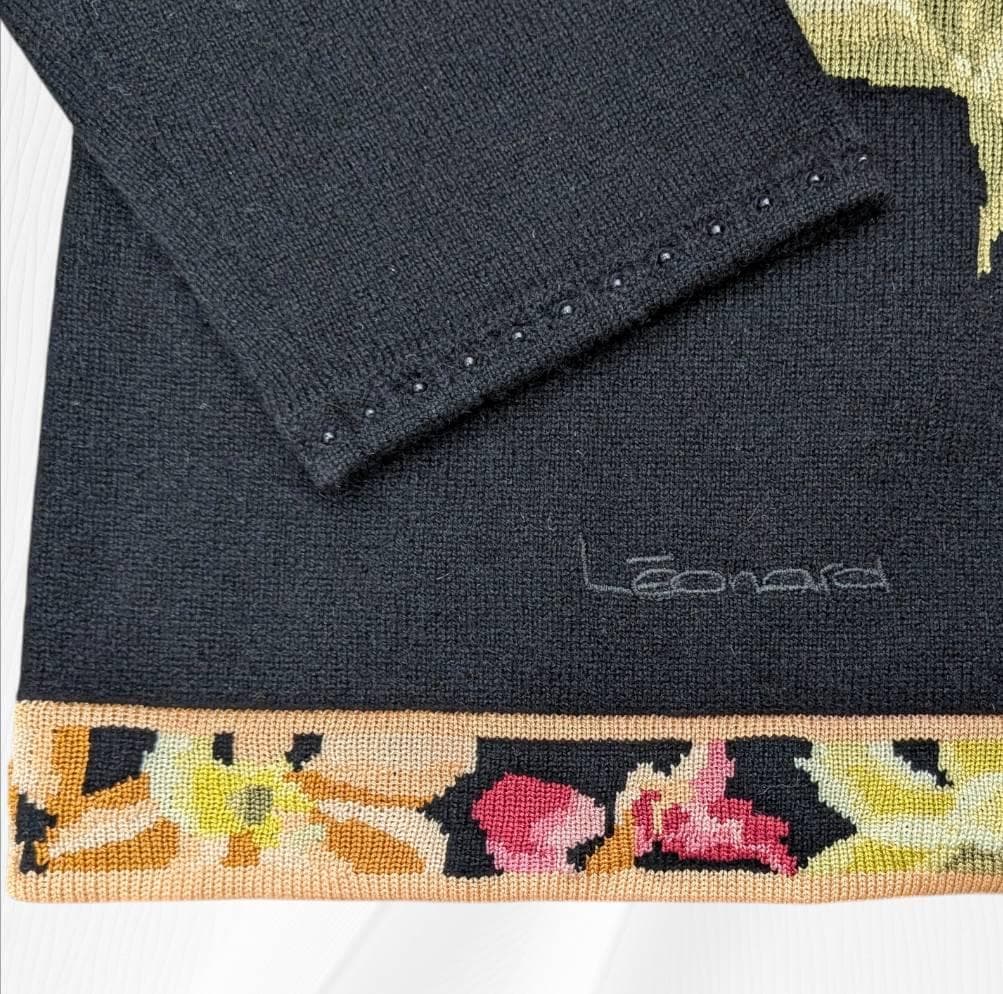 LEONARD レオナール 花柄 カシミヤ混 カーディガン ＬＬ