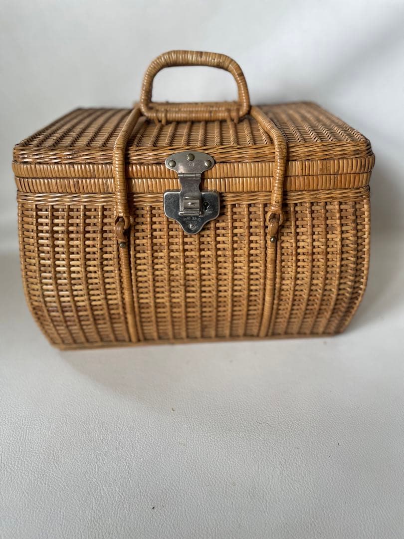 竹細工 竹編み細工 天然素材 手付き バスケット 籠 古民具 当時物 ピクニック