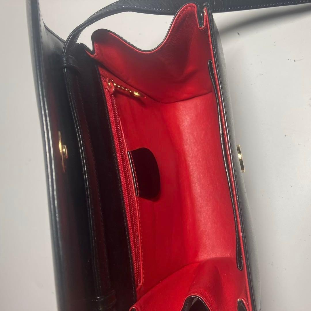 希少Gucci レザーショルダーバッグ ブラック オールドグッチ レアフォーマル