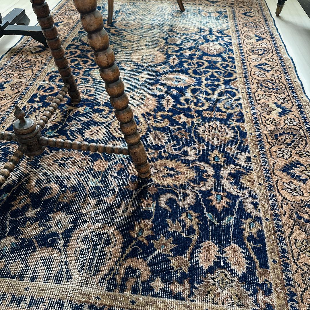 トルコ ヴィンテージラグ A30 レア ネイビー キャメル オレンジ ブルー