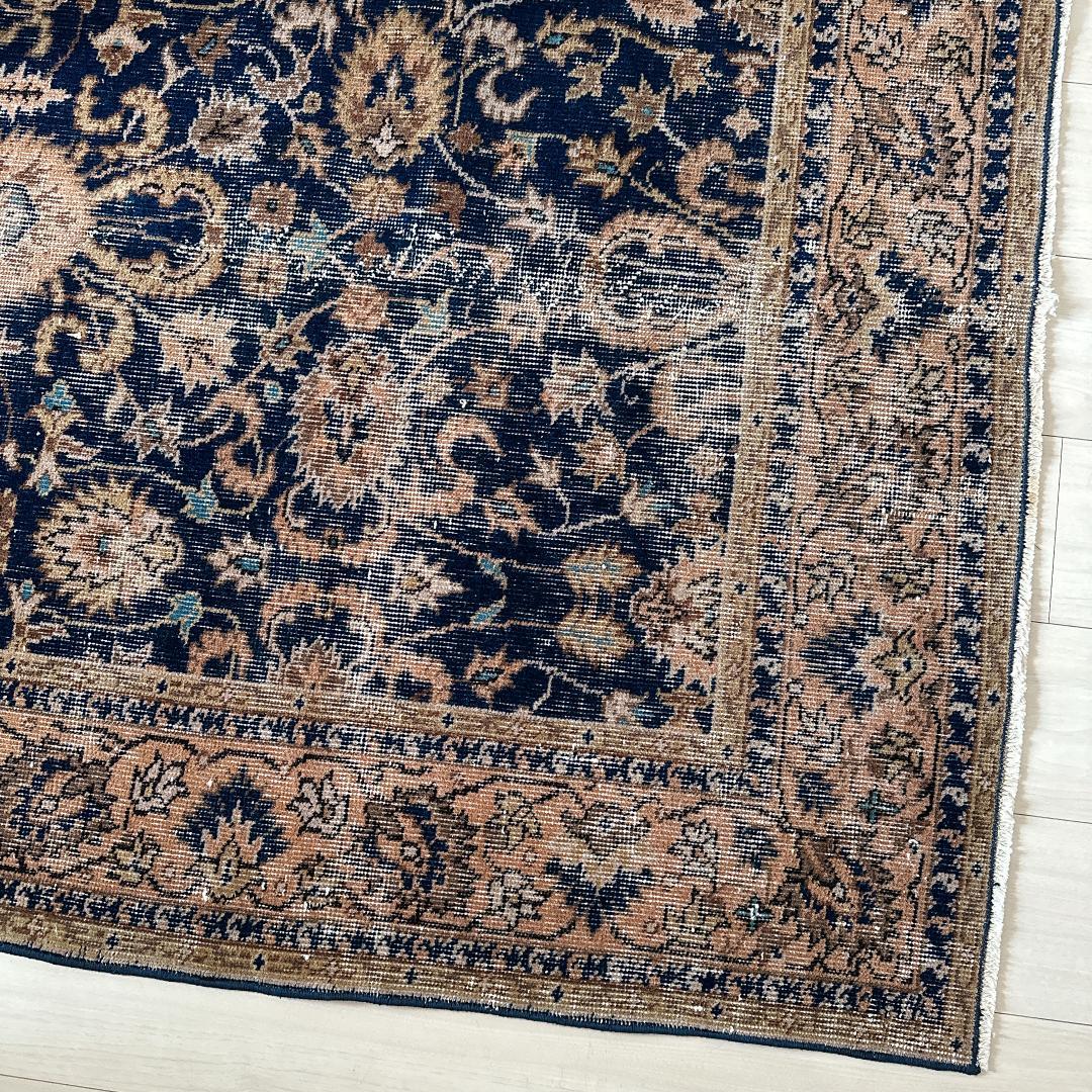 トルコ ヴィンテージラグ A30 レア ネイビー キャメル オレンジ ブルー