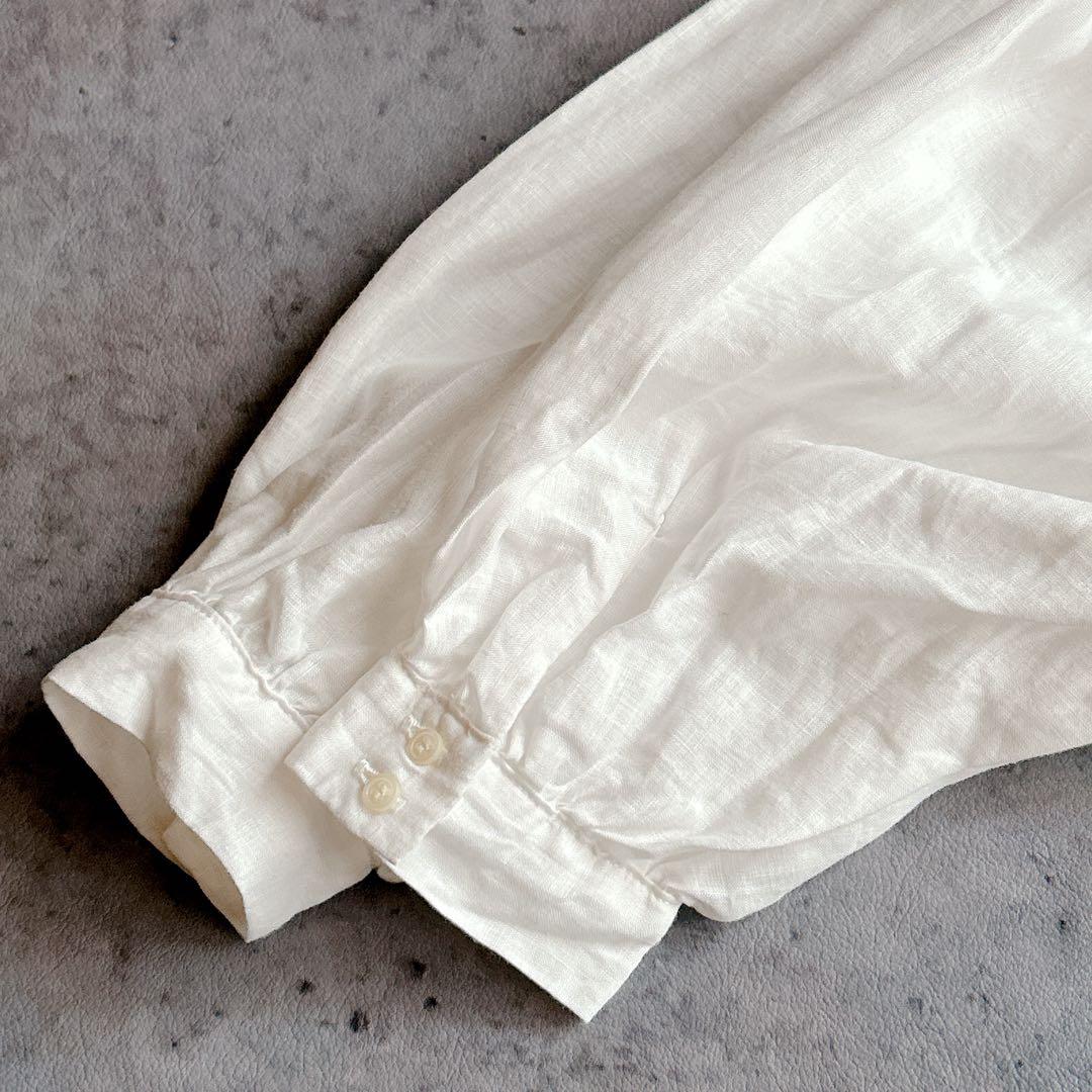 Gauze# ガーゼ ⿻ リネン バンドカラー タックワンピース 白 ナチュラル