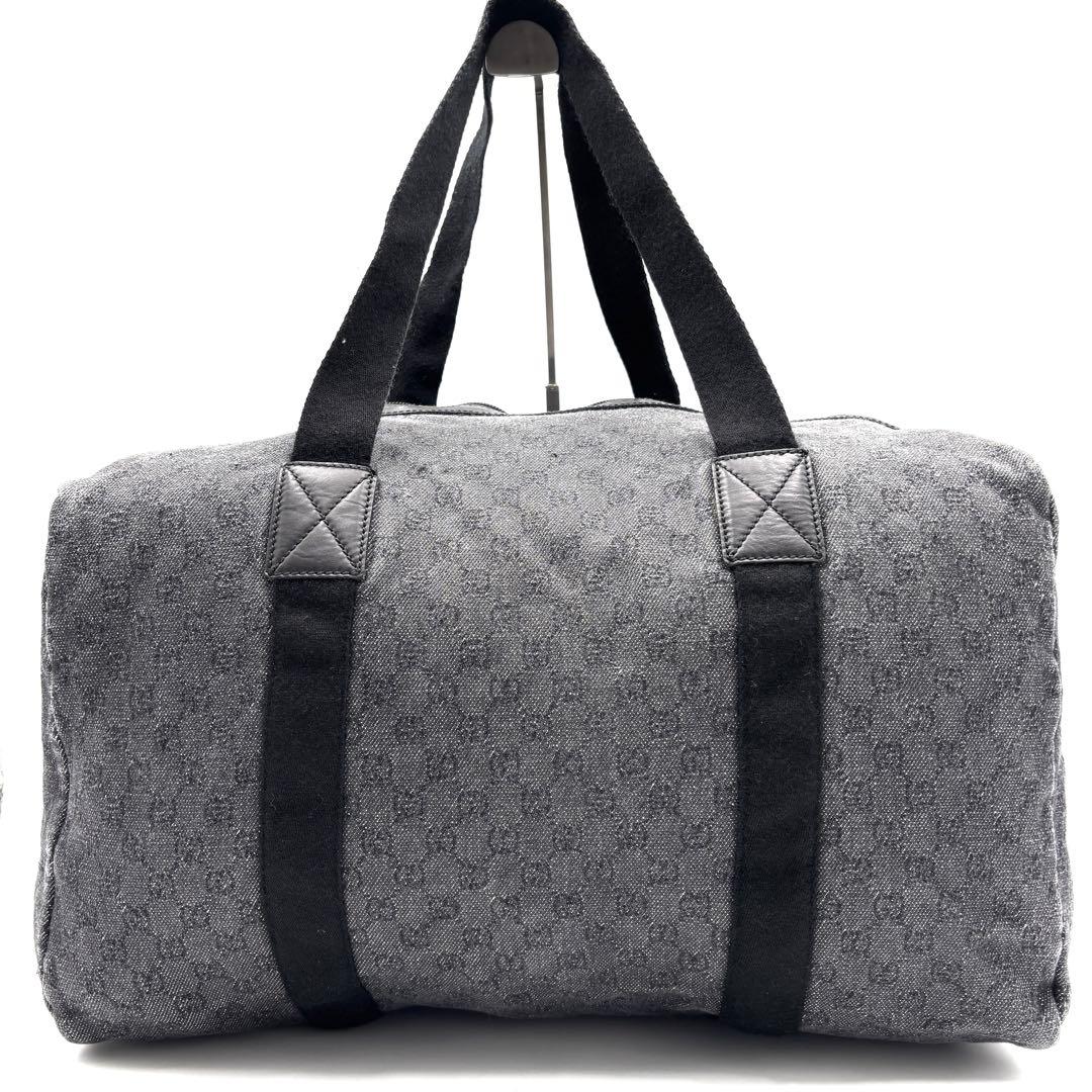 【美品】グッチ ボストンバッグ GGキャンバス 黒 折り畳み ポーチ付き 大容量