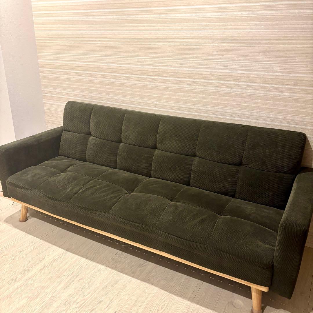 NOCE ソファーベッド グリーン コーデュロイ 3人がけ TM-190616