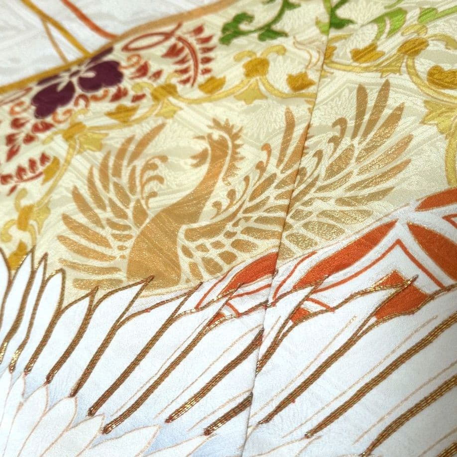 正絹 薄卵 舞鶴刺繍 吉祥 振袖ドレス