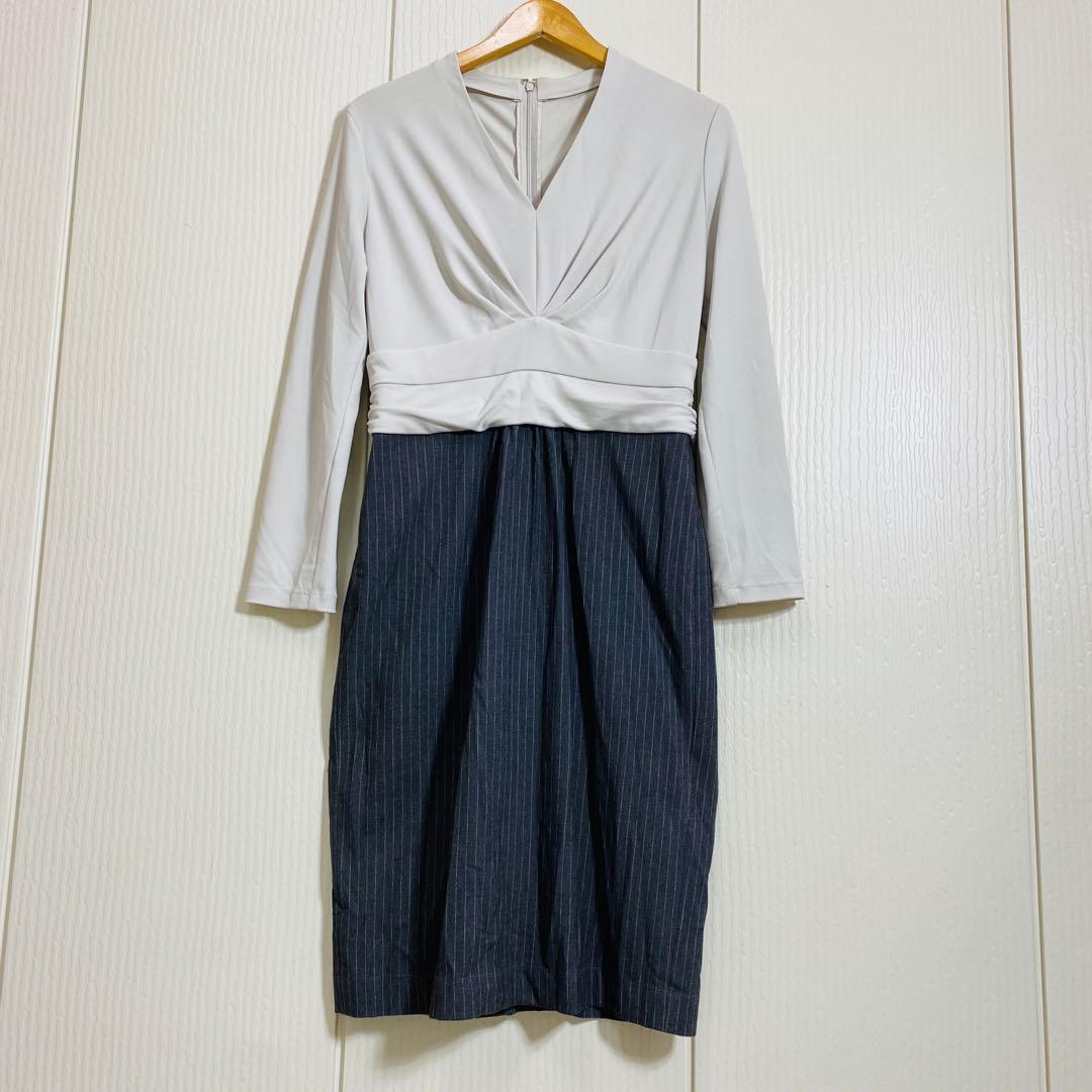 kay me ケイミー ピンストライプ 切替シェルワンピース