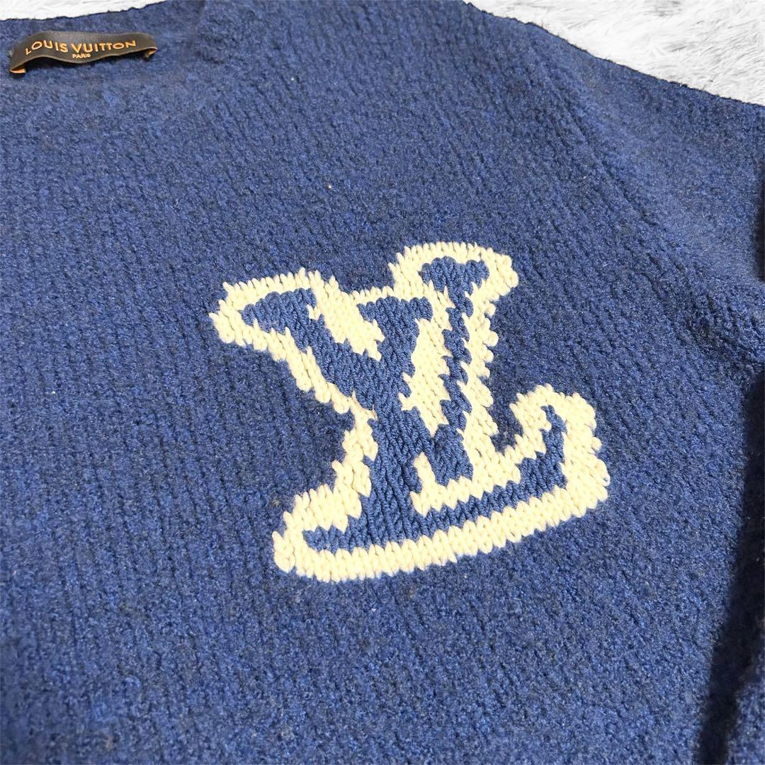 【美品】ルイヴィトン LVインタルシアクルーネックニット セーター ブルー