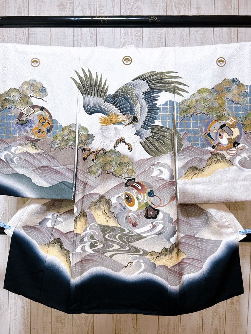 豪華逸品♡産着　掛け着　熨斗目　男の子　お宮参り　鷹　白系