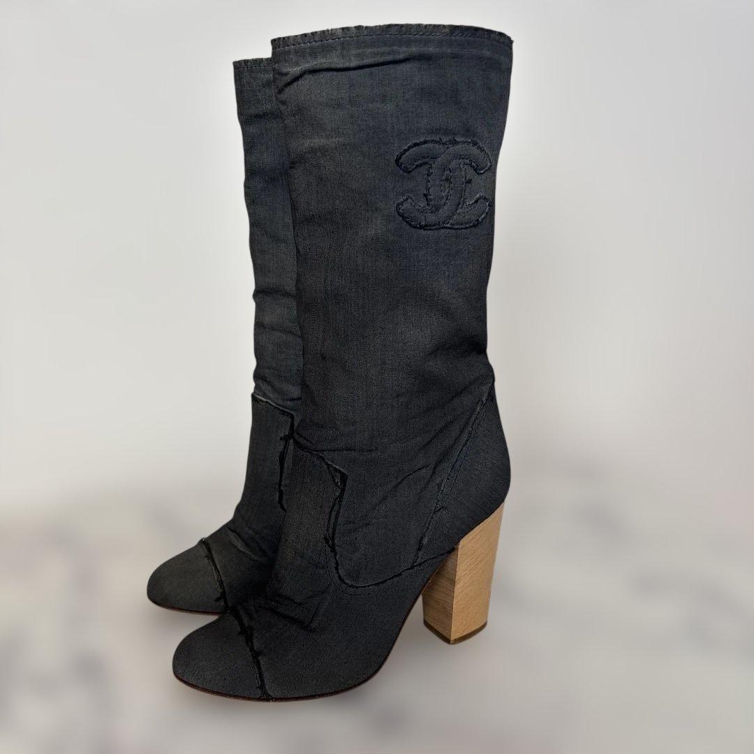 CHANEL デニム　ブーツ　ココマーク　デニム　シューズ　スニーカー　シャネル