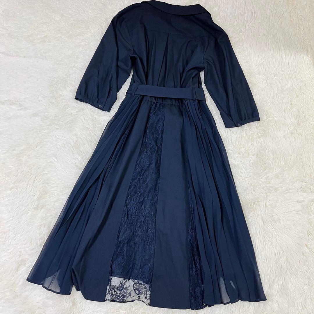 ローズティアラ レース プリーツ切替 ベルト トレンチ風 ロングワンピース 42