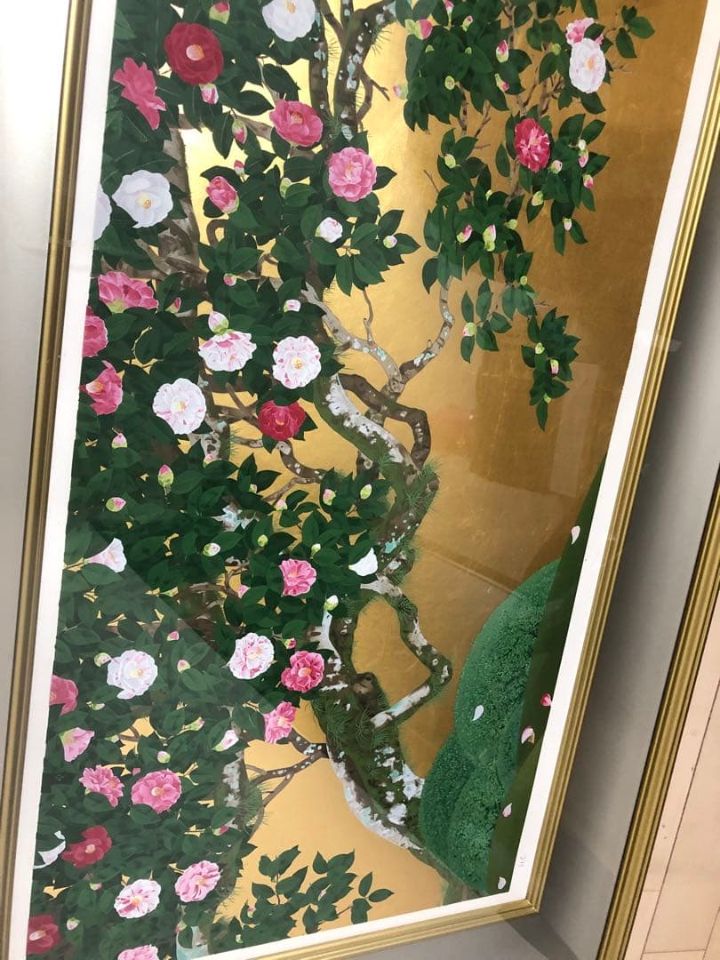 日本画家森田りえ子大型！版画柊野五色椿Japanシルクスクリーン限定直筆サイン