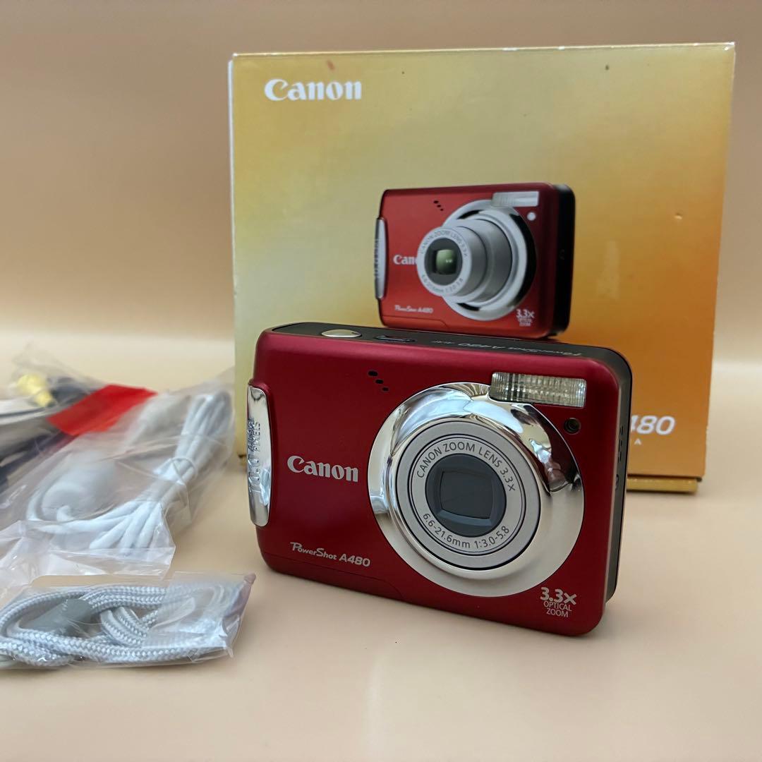 ★極美品★ Canon PowerShot A480 レッド 単3電池 コンデジ