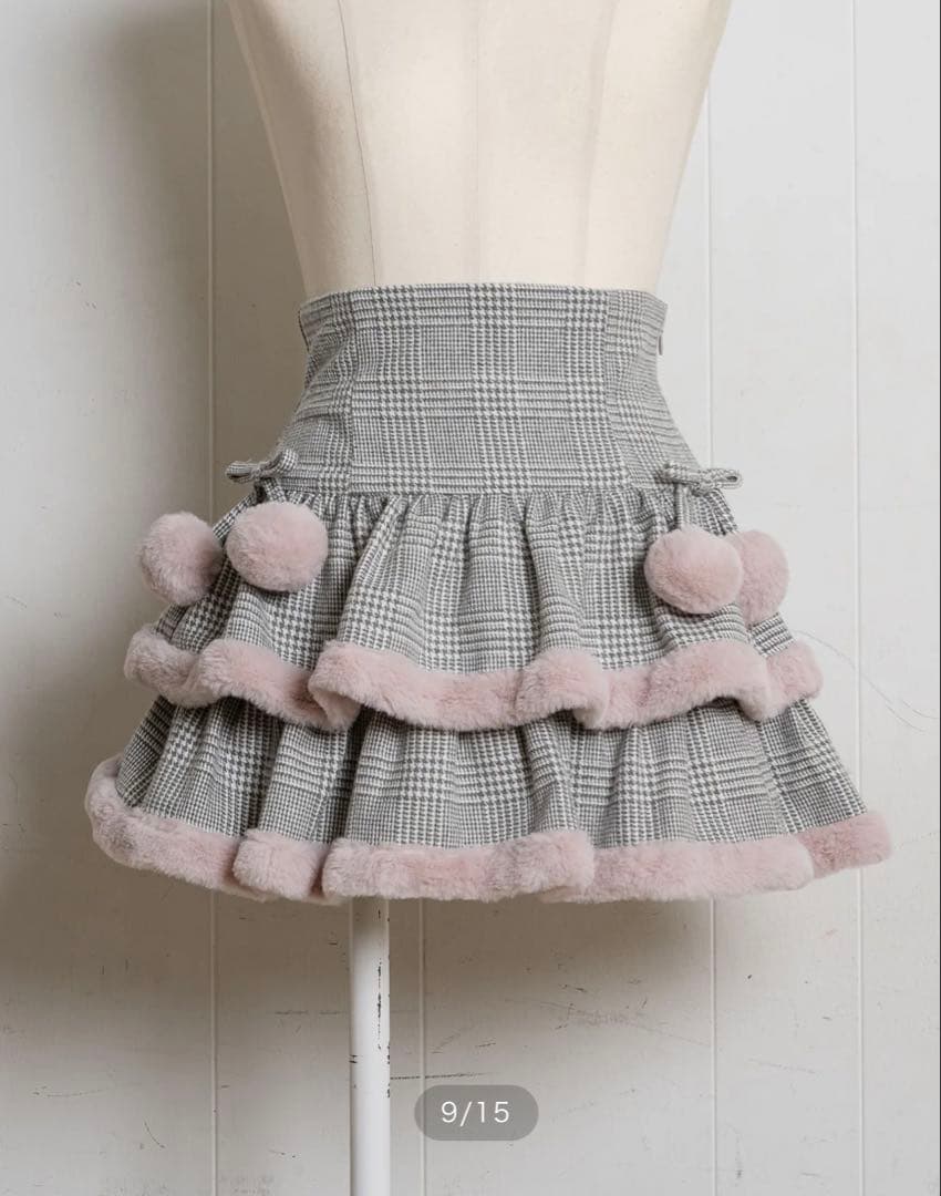 ファー付きティアードミニスカート