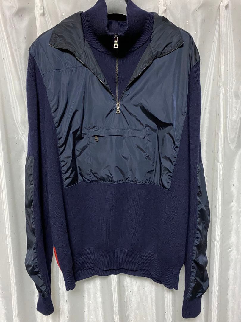 PRADA SPORT 00s ナイロンレイヤードニット ハーフジップ ネイビー